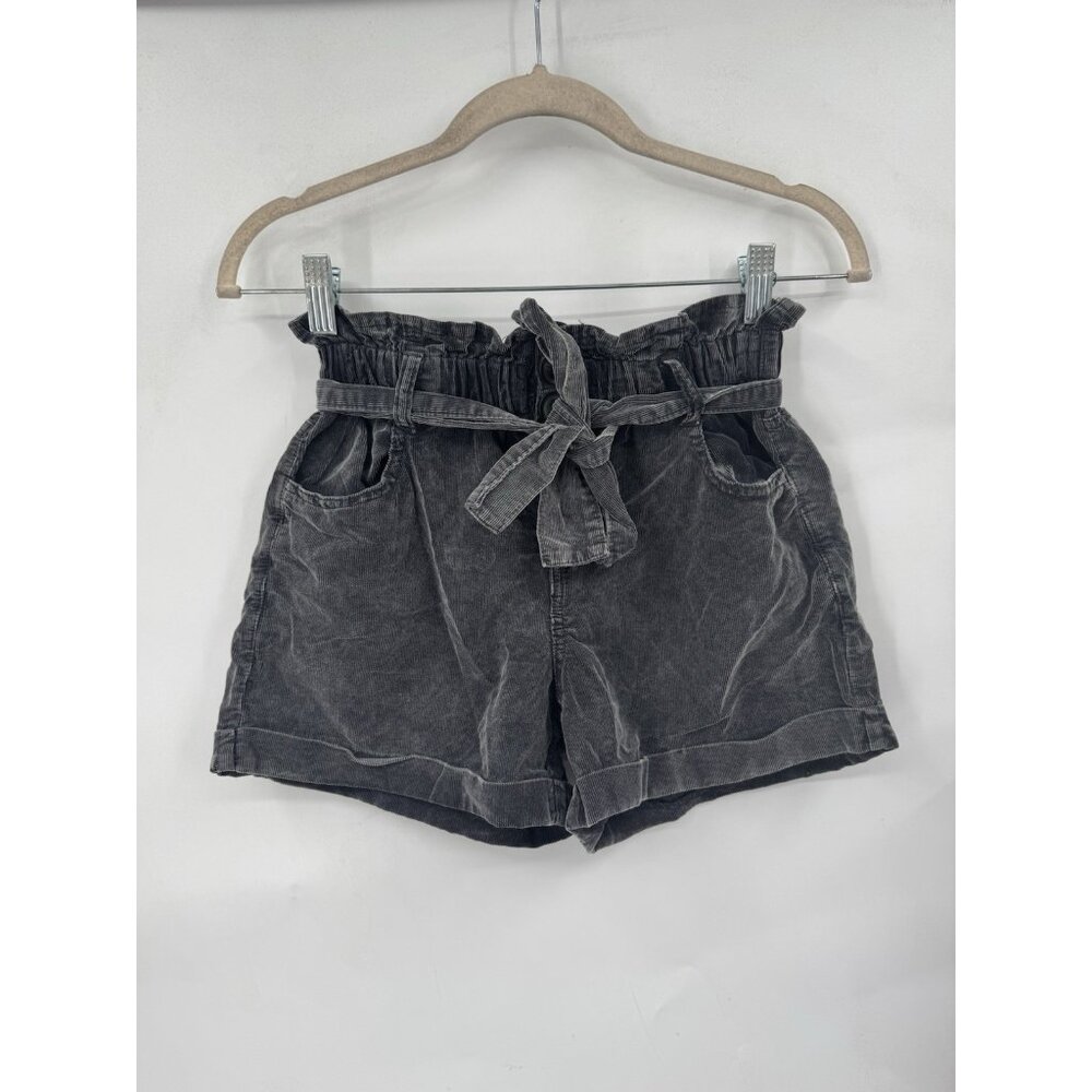 Tgla Paperbag Belted Shorts‎ Women 12 Grey Corduroy Western Bohemian Minimalist